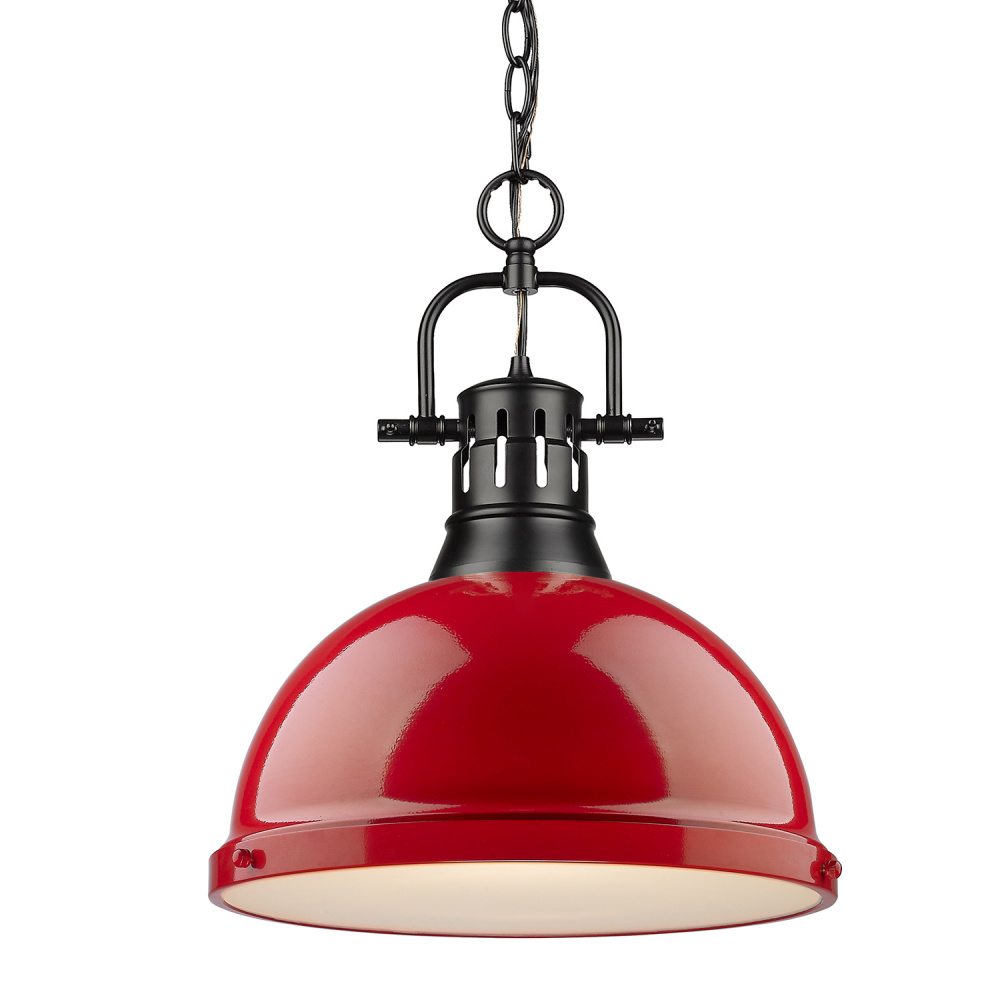 Yep by Golden Lighting Duncan 1-light 14in Chain Hung Pendant in Matte Black and Red shade